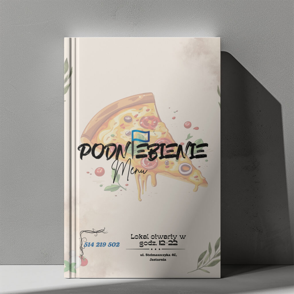 Menu z pizzą na okładce