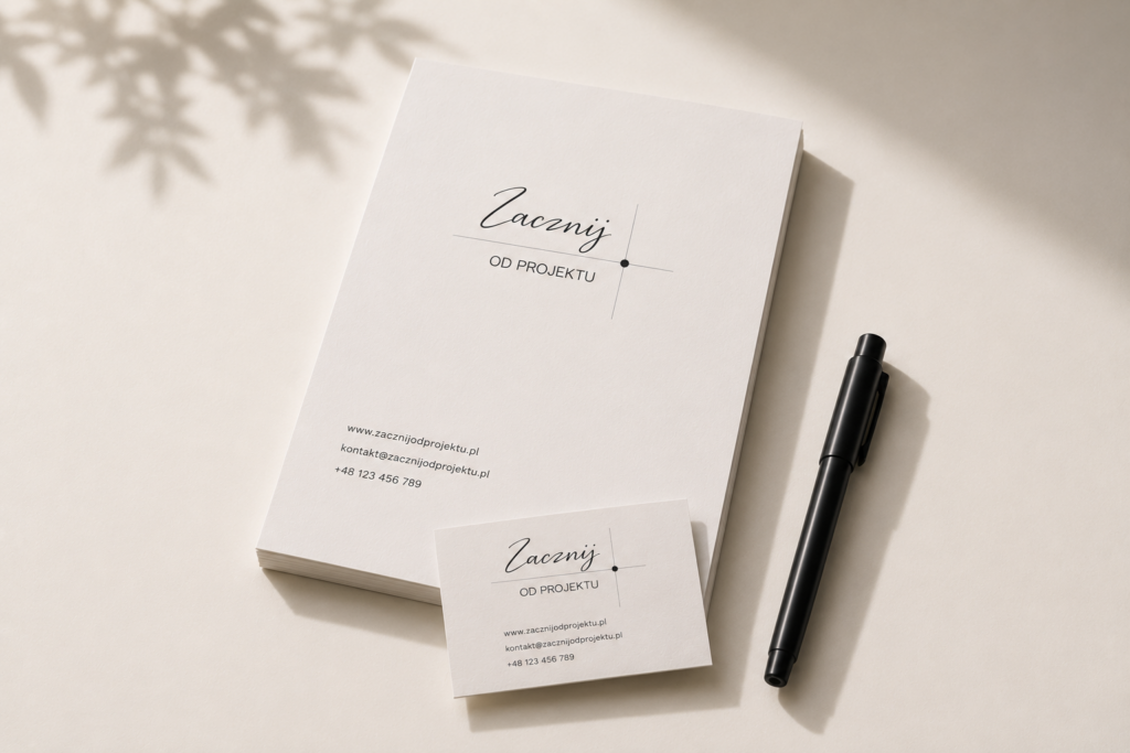 Elegancka aranżacja biurowa z logo, projekt Zacznij od Projektu Elegancka aranżacja biurowa z logo