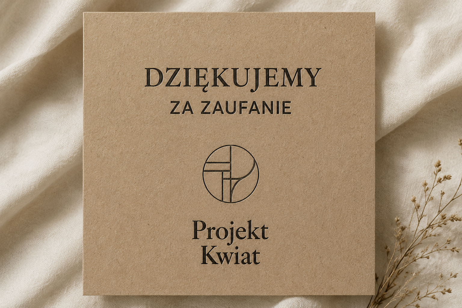 Logo Projekt Kwiat na jasnym papierze w otoczeniu naturalnych tkanin
