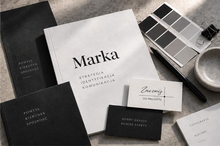 Branding i identyfikacja wizualna marki Materiały identyfikacji wizualnej z logo Zacznij od Projektu, wzornikiem kolorów i księgą marki.